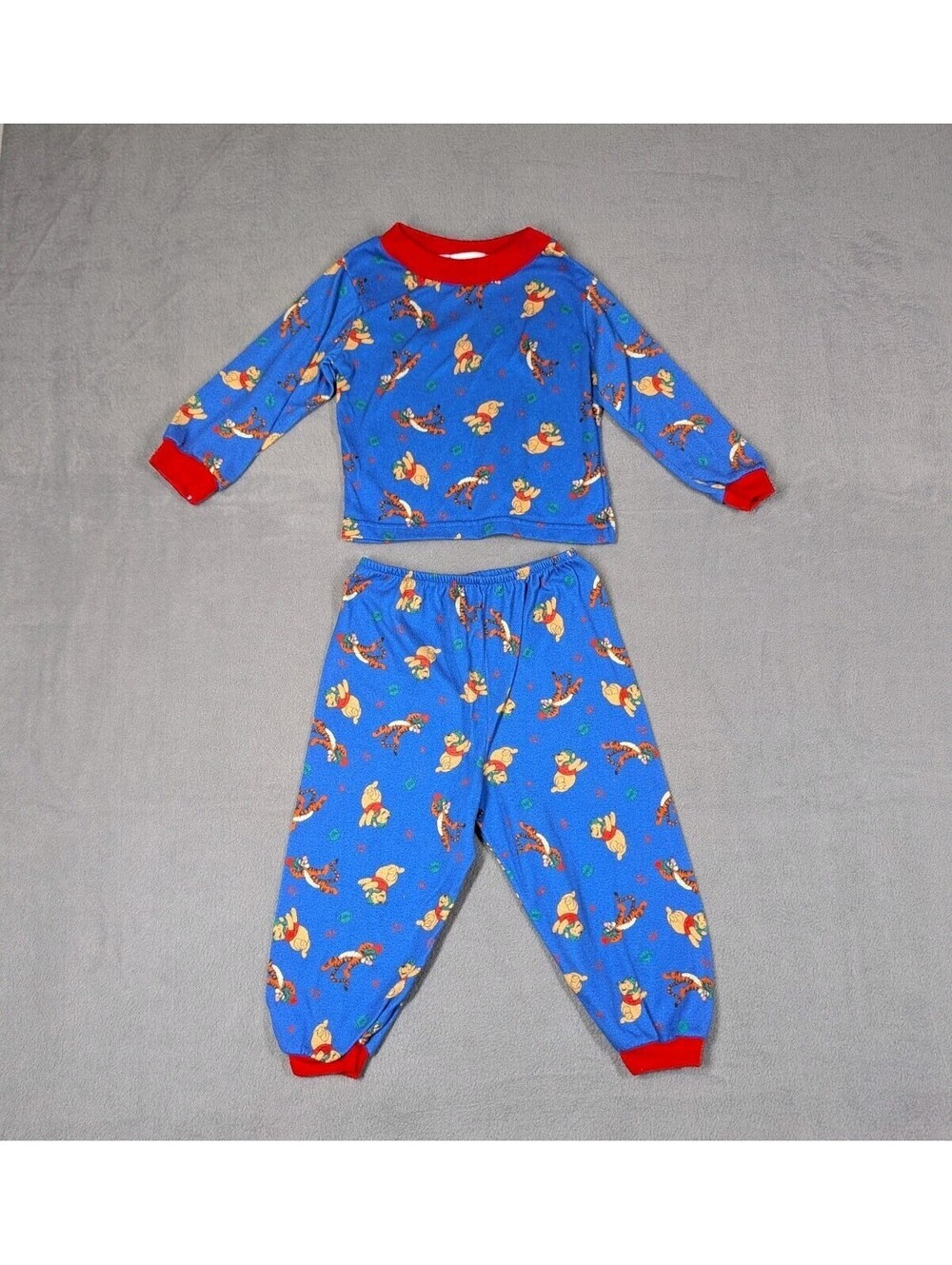 Vintage Disney 2T Blue Winnie The Pooh Tigger Pajama Set Football Kids 90s Sleep